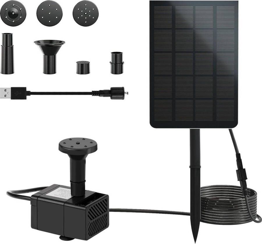 Fontein op zonne-energie 25 W USB-vijverpomp met filter Waterfontein paneel 7 sproeikoppen 200 l u debiet Buiten fontein tuin vogelbad vijver Zonne-energie