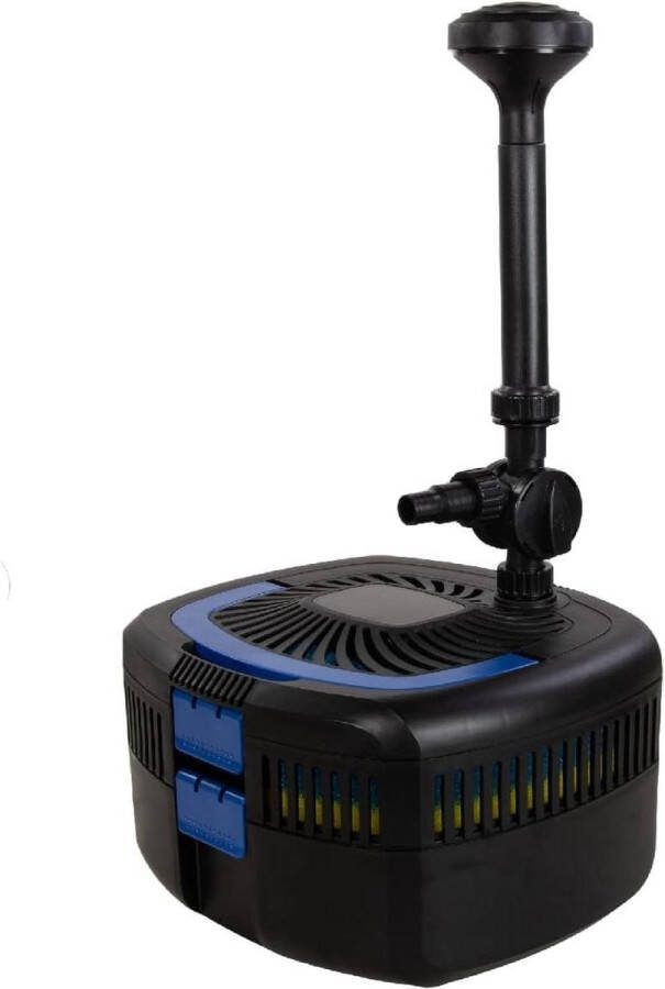 Fonteinpomp met 11W UV-C vermogen 57W max opvoerhoogte 25 M debiet 25 m3 per uur vijvergrootte 5 m3 13 19 25 mm aansluiting druk 2 bar helder water fonteinpomp