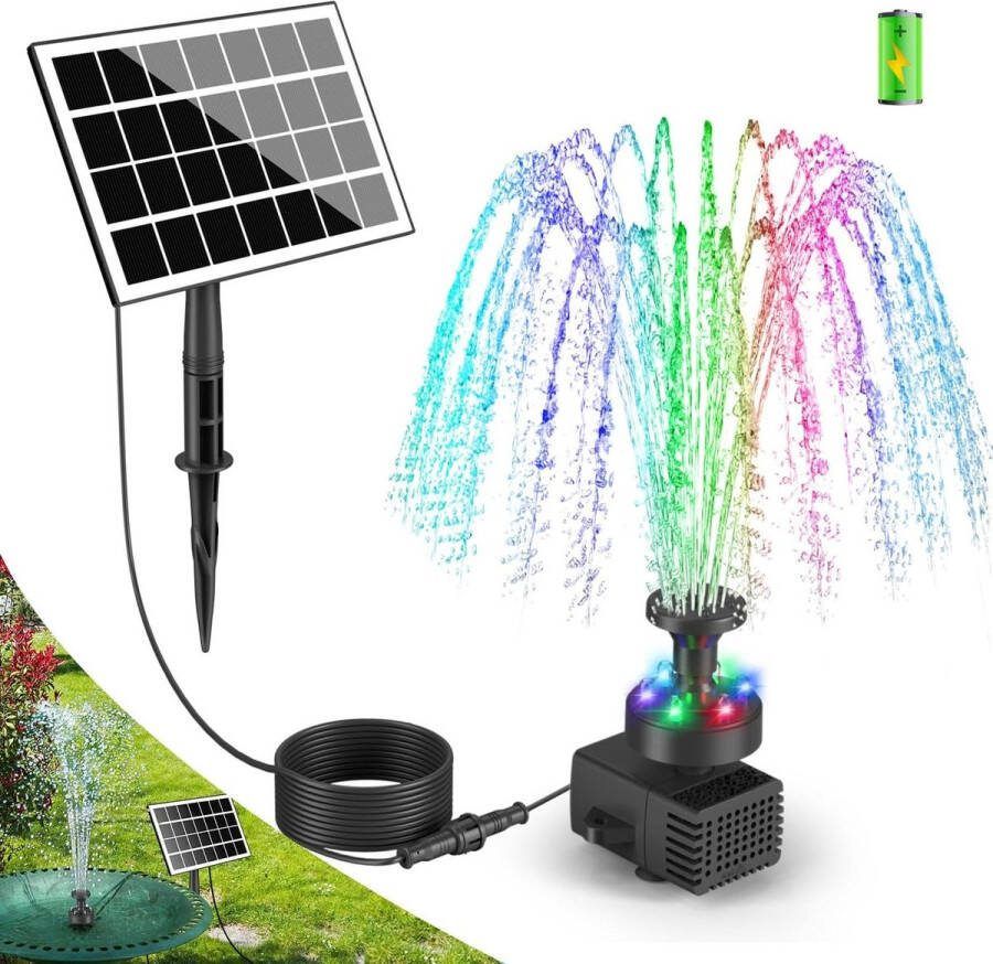 Fonteinpomp op Zonne-energie 2024 Upgraded 100% Glas 3.5W Vijverpomp 2000mAh-Batterij 16.4ft Stroomdraad Drijvende Fonteinpomp