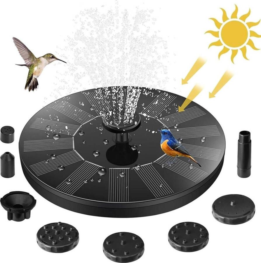 Fonteinpomp op zonne-energie upgrade 14 W vogelbad 4 vaste staande houder zonnefontein met 6 sproeiers vrijstaande fonteinpaneel voor buiten dompelpomp voor vijver zwembad terras tuin Solar Fontein