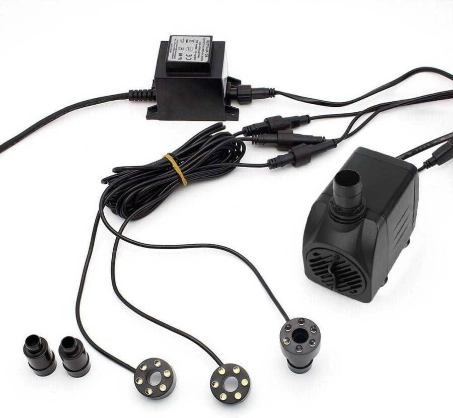Fonteinpomp SP3 1500 l u ringenset met 3x witte leds voor bronstenen krachtige fonteinpomp