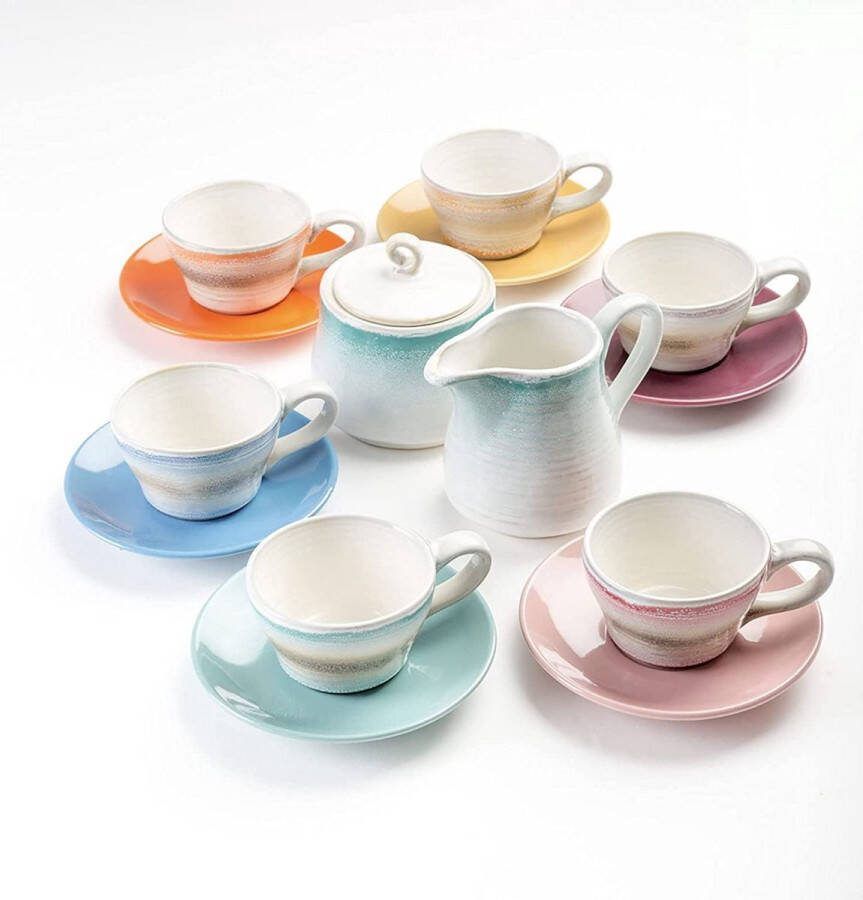 Foodesign 14 delige espressoset 6 x kop en schotel + melkkan en suikerpot
