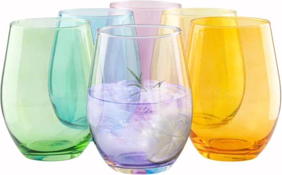 FOR HOME Waterglas kleur cocktailglas groot waterglas 580 ml set van 6 waterglazen voor zacht drinken sap cocktailglas vaatwasveiligheid collectie Phoebe Rainbow