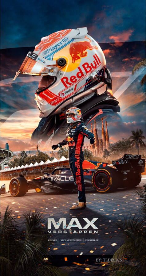 Geen merk fanartikel Formule 1 Badhanddoek Max Verstappen Barcelona 70 x 140 cm 2023-MV-08