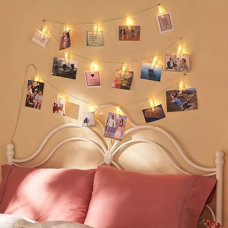 Foto Licht Slinger 20 LEDS Clips 2 Meter Warm Wit Foto lichtslinger Foto lichtsnoer Decoreren Foto Ophangen Led Knijper Kerst Herfst