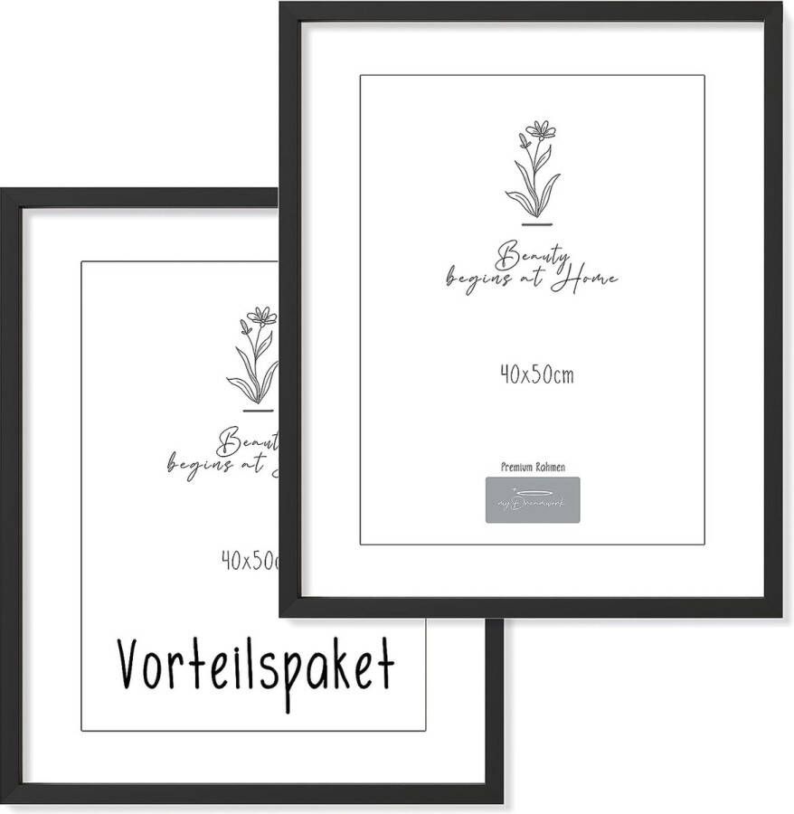 Fotolijst 40x50 cm zwart Londen Set van 2 (dubbele verpakking) houten fotolijst met onbreekbaar plexiglas lijst 40x50 houten lijst (2 stuks)