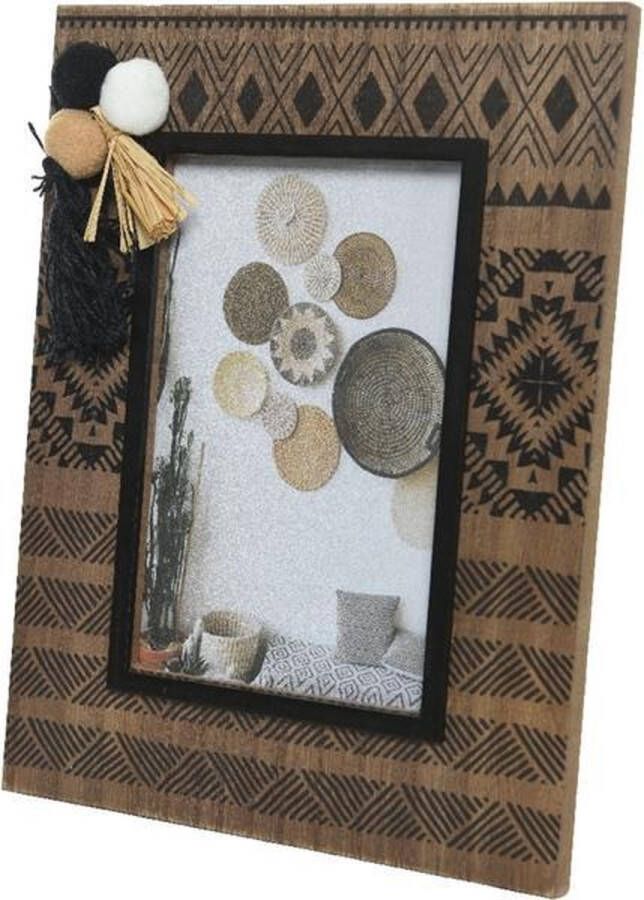 Decoris Fotolijst mdf aztec met wollen kwastjes 17x22x2cm