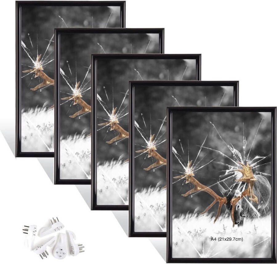 Fotolijsten DIN A4 (21 x 29 7 cm) plexiglas portretlijst met naadloze haken voor woonkamer om neer te zetten en op te hangen decoratielijst voor foto's portret jubileum 5 stuks