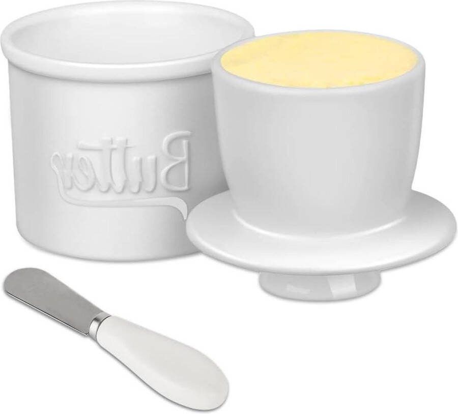 Franse botervloot porselein inmaakglasstijl botermes keramiek boterhouder verse gearomatiseerde boter wit butter dish with lid