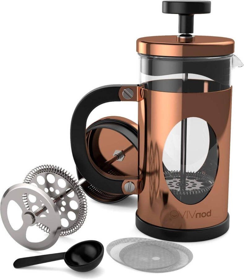 Franse pers koffiemaker roestvrijstalen cafetière glazen kan koffie zuiger filter handmatige koffiezetter koperen afwerking klein formaat (12 oz 0.35 l) Coffee Strainer