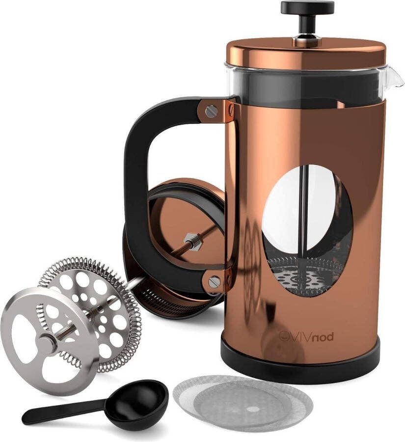 Franse pers koffiemaker roestvrijstalen cafetière glazen kan koffie zuiger met filter handmatige koffiezetter koperen afwerking koffiepers groot 1L 8 kopjes
