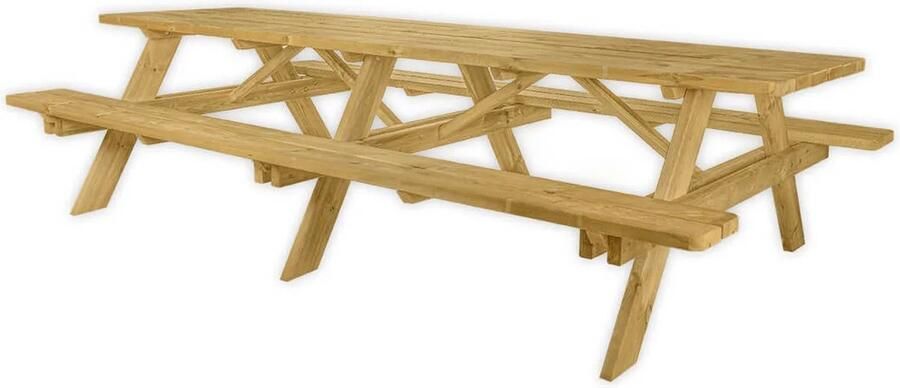 Fratersphere picknicktafel 300 x 75 cm geïmpregneerd grenen voor camping buiten tuin. 12 personen