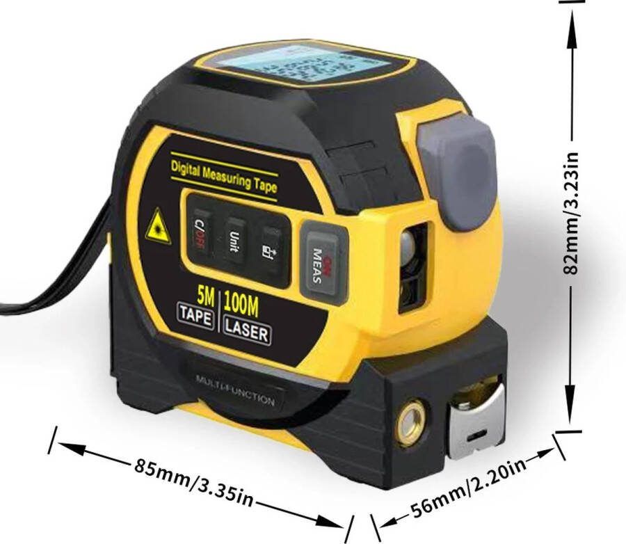 Fratersphere Rolmaat 60 Meter Digitale Laser 3 in 1 Afstandsmeter Elektronisch Metrisch Systeem 5 Meter Meetlint Roestvrij Display