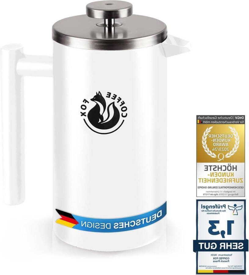 French press koffiepot van dubbelwandig roestvrij staal Zwarte persfilterkan Franse koffiepers 1000 ml Wit