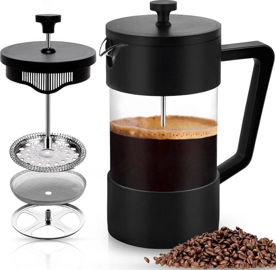 French Press Koffiezetapparaat 1000 ml van roestvrij stalen filter en hittebestendig glas antislip zachte grip voor thee en koffiezetapparaten thuis reizen camping zwart