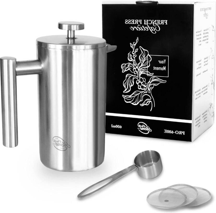 French Press Thermokoffiezetapparaat Roestvrij Staal 06 L 4 Kopjes Buiten Camping Koffiepers Incl. Doseerlepel en 3 Reservefilters