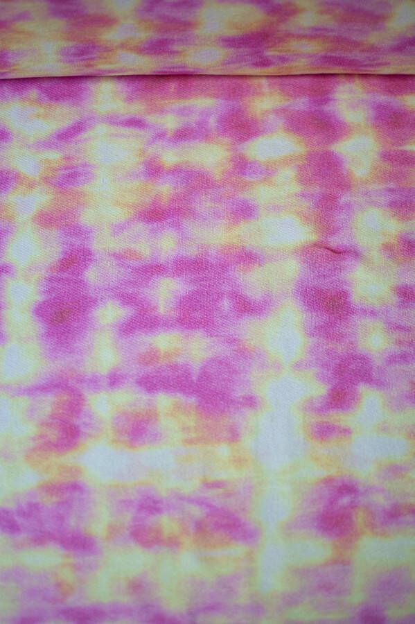 French terry tie dye roze en geel 1 meter modestoffen voor naaien stoffen