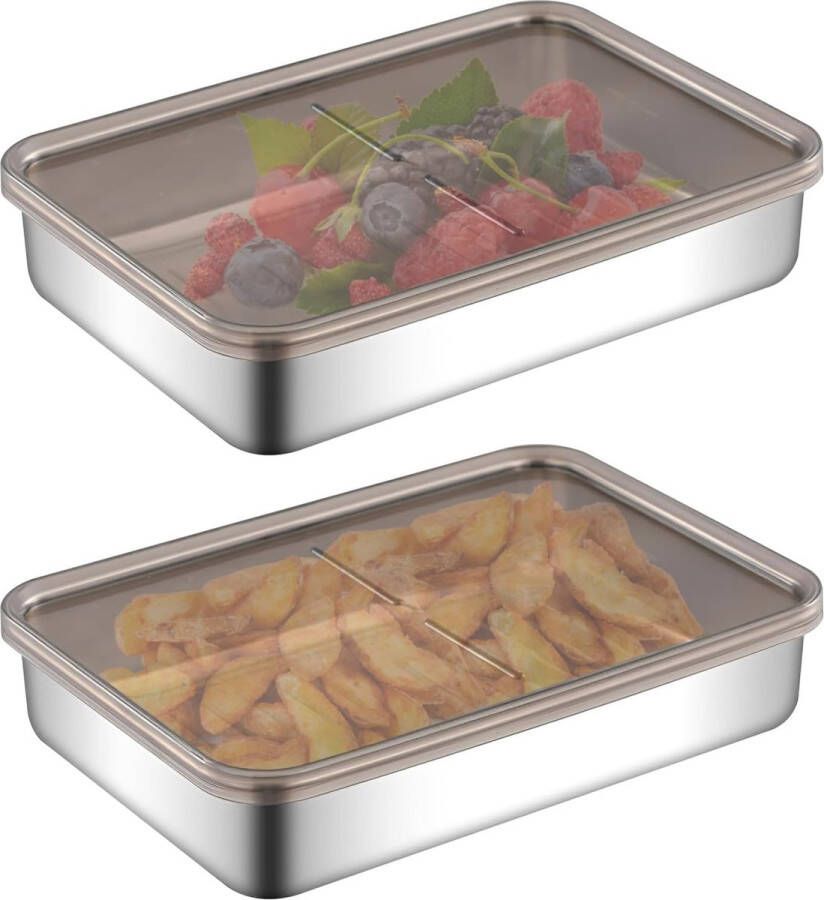 Fresh 2 stuks vleeswarendozen koelkastorganizer roestvrij staal vleesdoos met deksel herbruikbare voorraaddozenset vershouddoos luchtdicht voor het bewaren van worst kaas