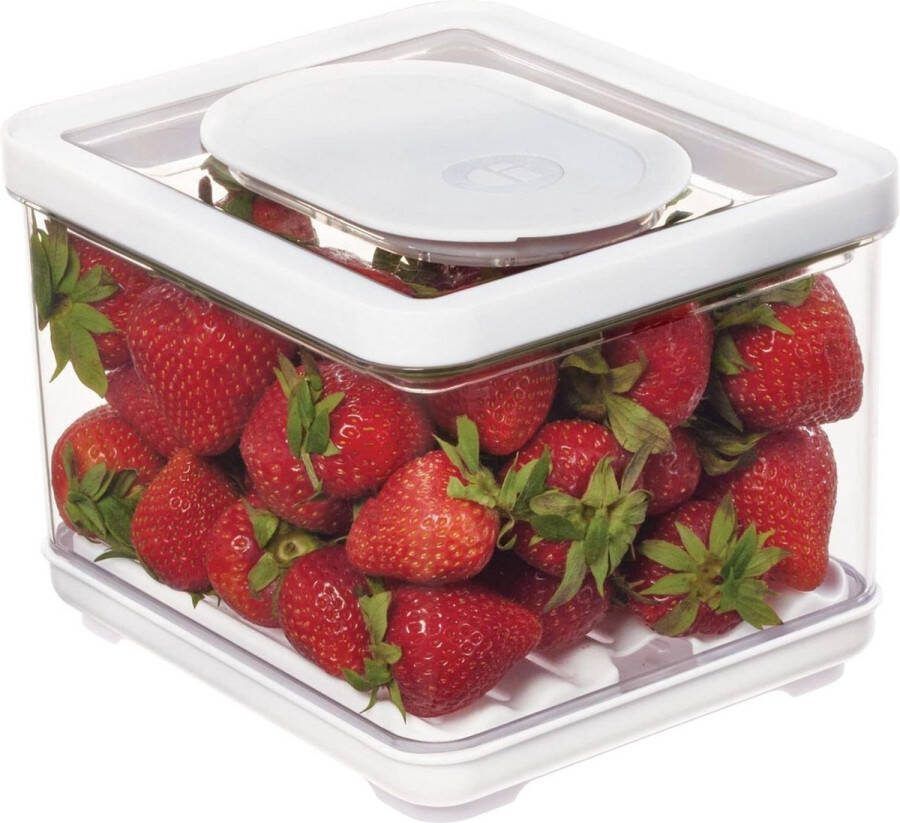 Fresh BPA Free Recycled Plastic Kitchen Storage Bin Fridge Organiser for Fruit and Veg Storage Clear White Green 16.51 19.05 14cm