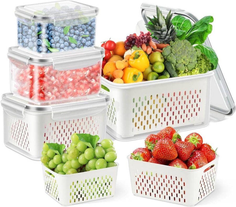 Fresh Food Storage Containers with Divider Stackable Refrigerator Organizer for Vegetable Fruit Storage Set of 4 Plastic Fridge Containers (0.8L 1.7L 3.15L 4.15L)