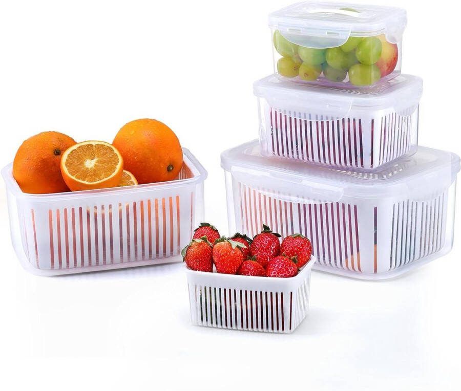 Fresh Produce Saver Microwave Safe BPA Free Containers Set of 4 Fridge Kitchen Storage Colander Vegetable Lettuce Salad Fruit