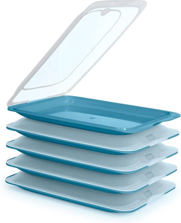 Fresh-systeem hoogwaardige vershouddozen voor vleeswaren. Optimale opslag in de koelkast (5 x oceaanblauw)