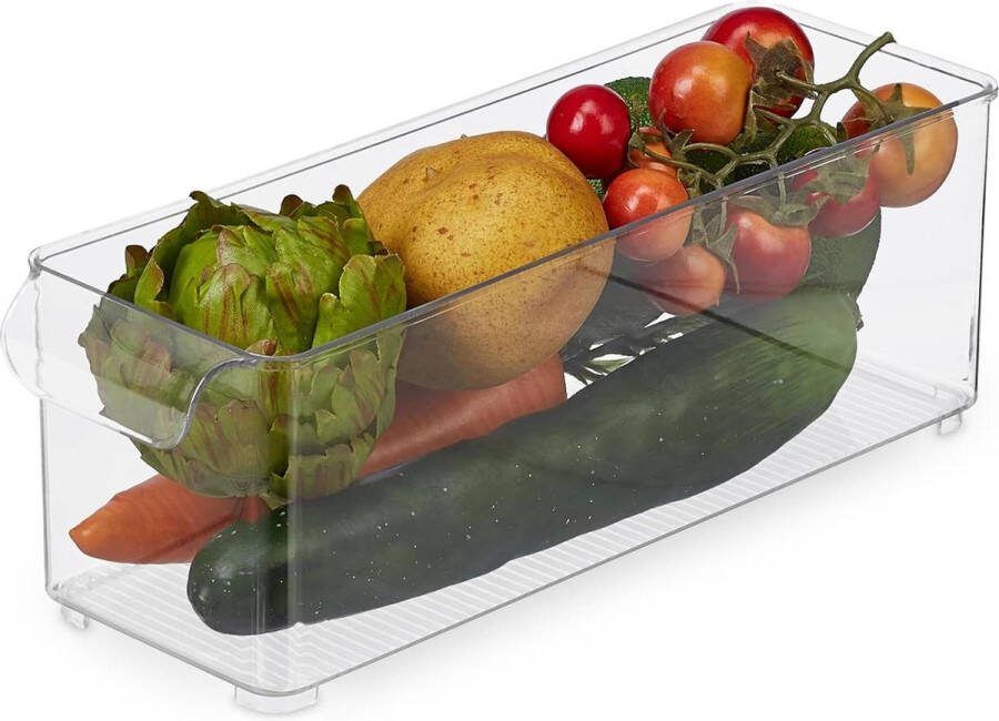 Fridge Organizer Narrow Food Storage Tray with Handles 10.5x10x30.5cm Transparent