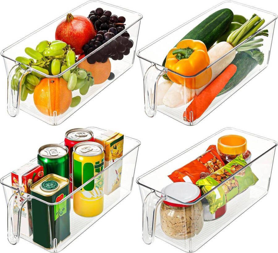 Fridge Storage Containers with Non-Slip Base and Handles Bathroom Cellar Cabinet Drawers Organization 4-Pack