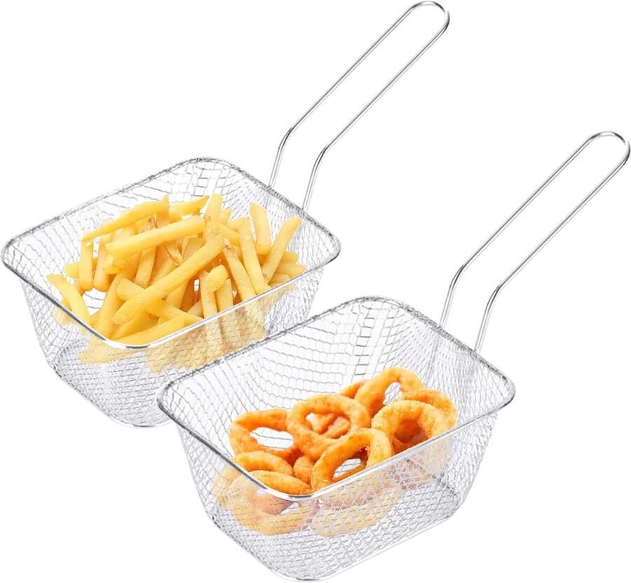 Frietmandje mini frituurmand 2 stuks roestvrij staal frietmand met handvat voor het braden en serveren van levensmiddelen