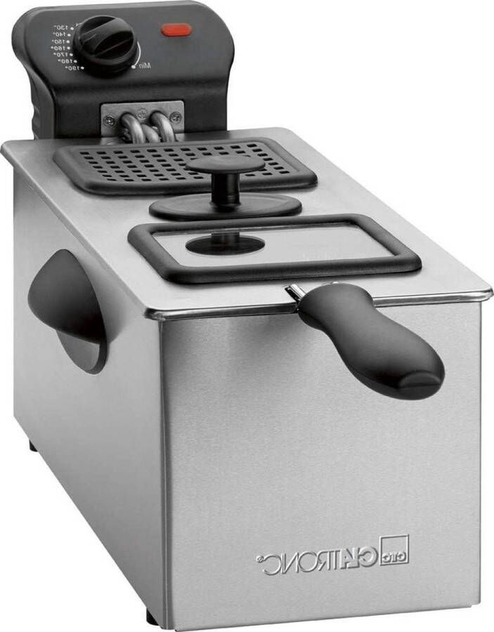 Friteuse met een inhoud van 3 liter 2000 watt traploos instelbare thermostaat gemakkelijk te reinigen thermisch geïsoleerde handgrepen roestvrij staal zwart