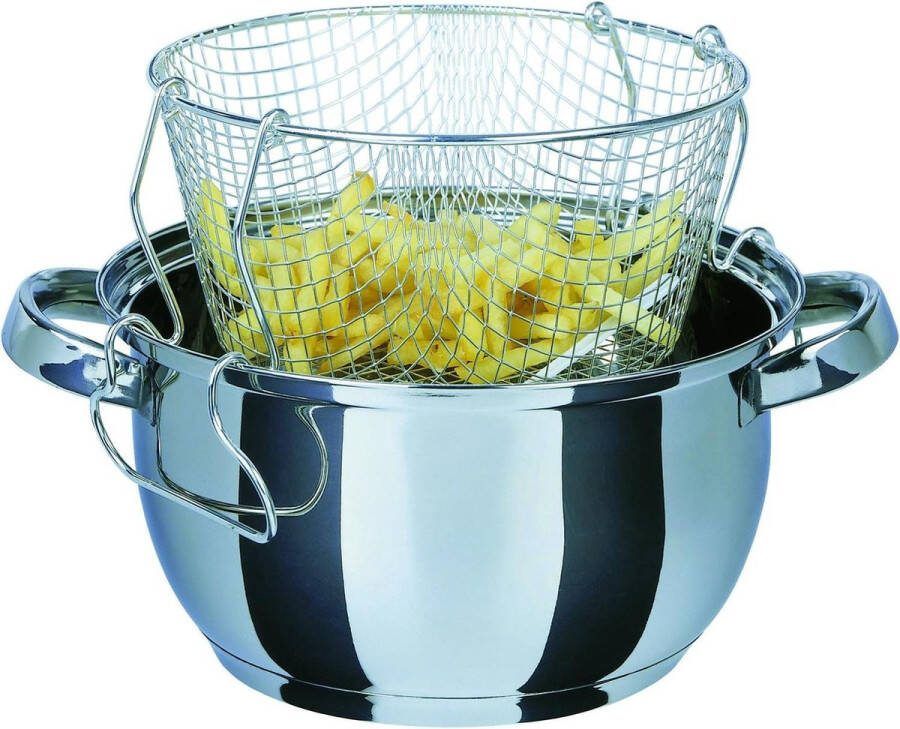 Frituurpan met inzetstuk en gegoten glazen deksel Roestvrij staal 22 cm 30 liter 3 eenheden