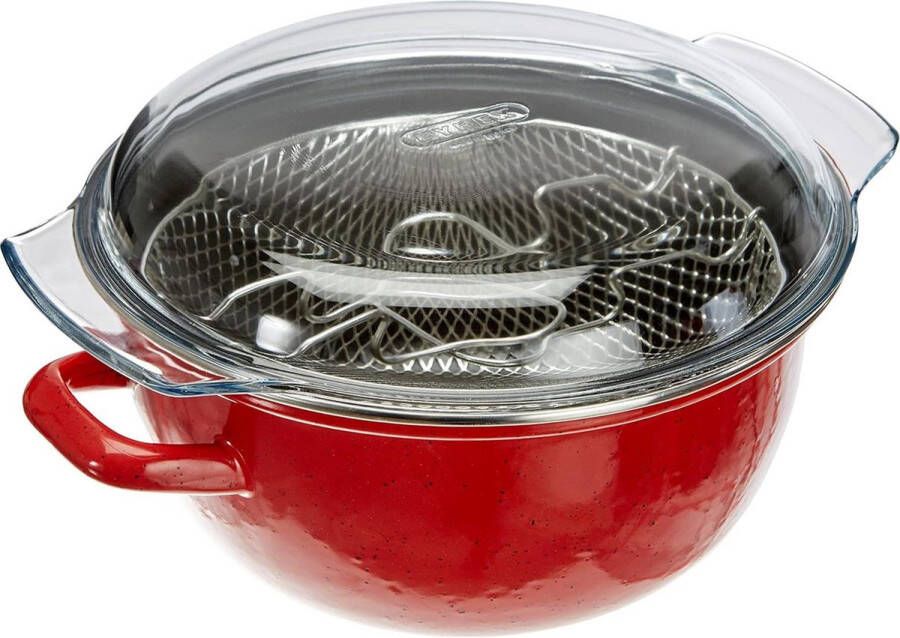 Frituurpan met mandje en deksel 24 cm geëmailleerd staal antiaanbaklaag geschikt voor inductie