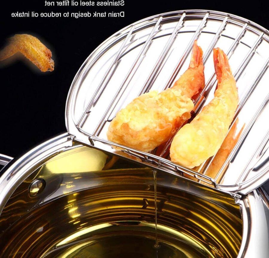 Frituurpan Tempura in Japanse stijl temperatuurregelbaar roestvrij staal met thermometer Universeel clamshell-deksel afdruiprek inductiekookplaat Keuken Ute