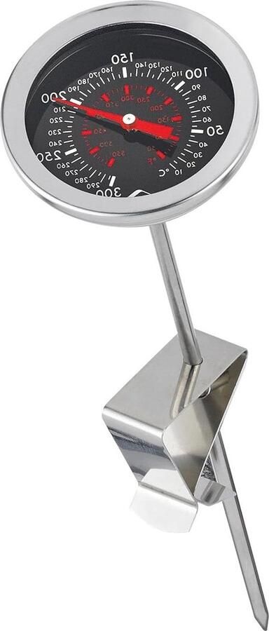 Frituurthermometer van roestvrij staal met praktische clip keukenthermometer grillthermometer vleesthermometer analoog 0-300 graden Celsius schaal in °C en °F afleesbaar 212 cm