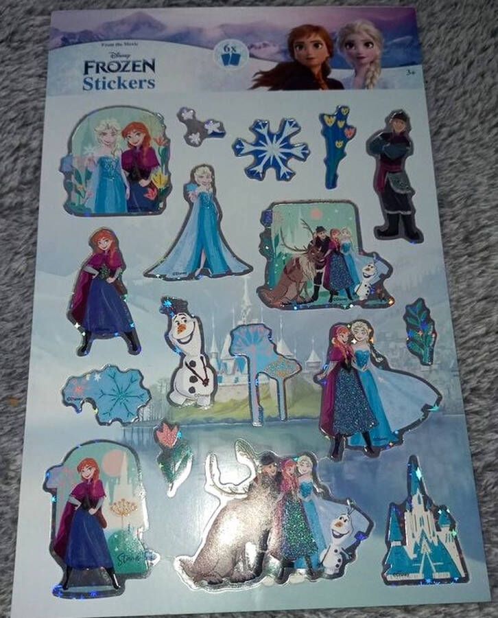 Frozen stickers 6 vellen zilver glitter Olaf Elsa Anna disney zelfklevend voor papier of stickerboek