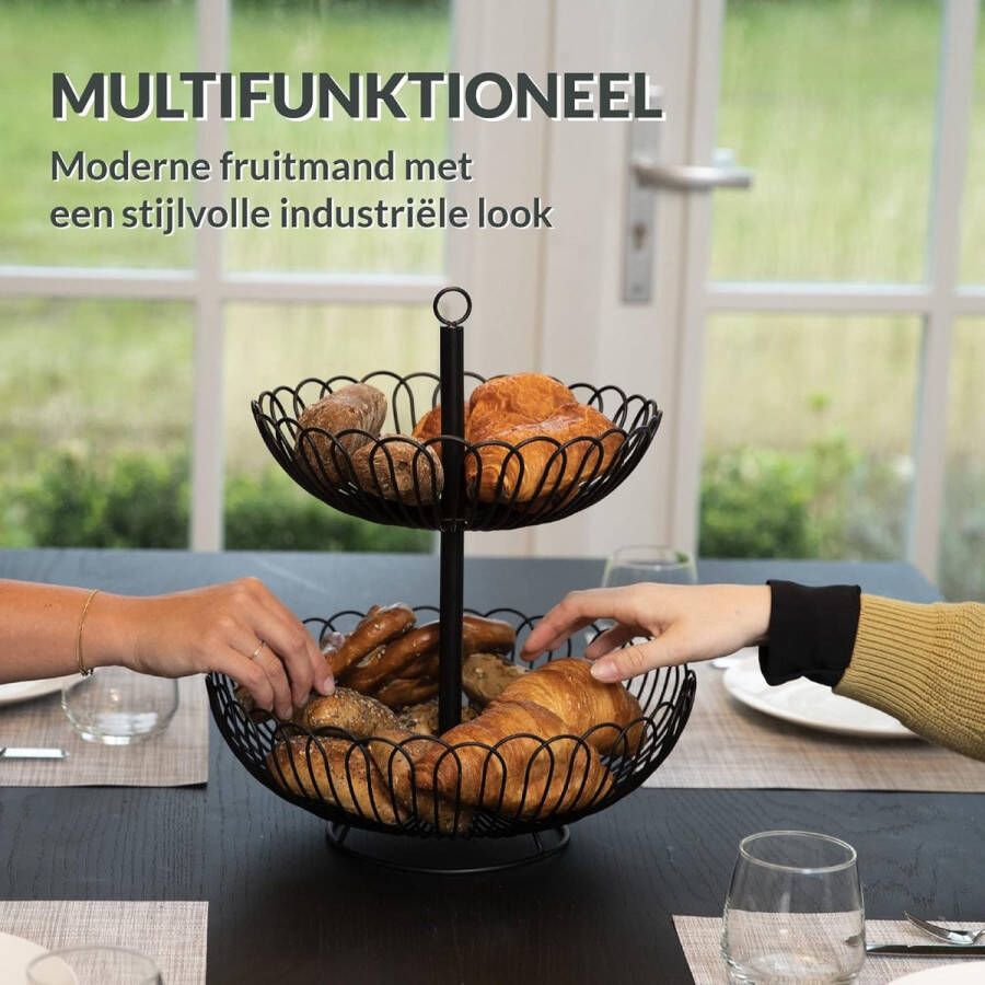 Fruit 33 cm XL fruitschaal voor meer ruimte op het werkblad etagère met fruitschalen decoratieve fruitmand (zwart)