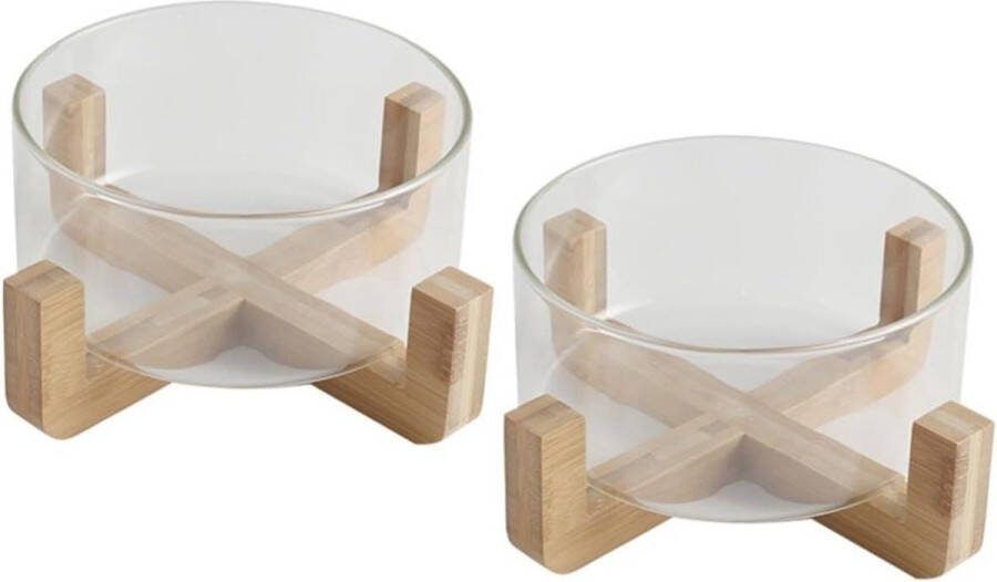 Fruit Salade Kom Magnetron Oven Serveerkom Glas Salade Containers- Saladeschaal Houten Sokkel Voedsel Kom