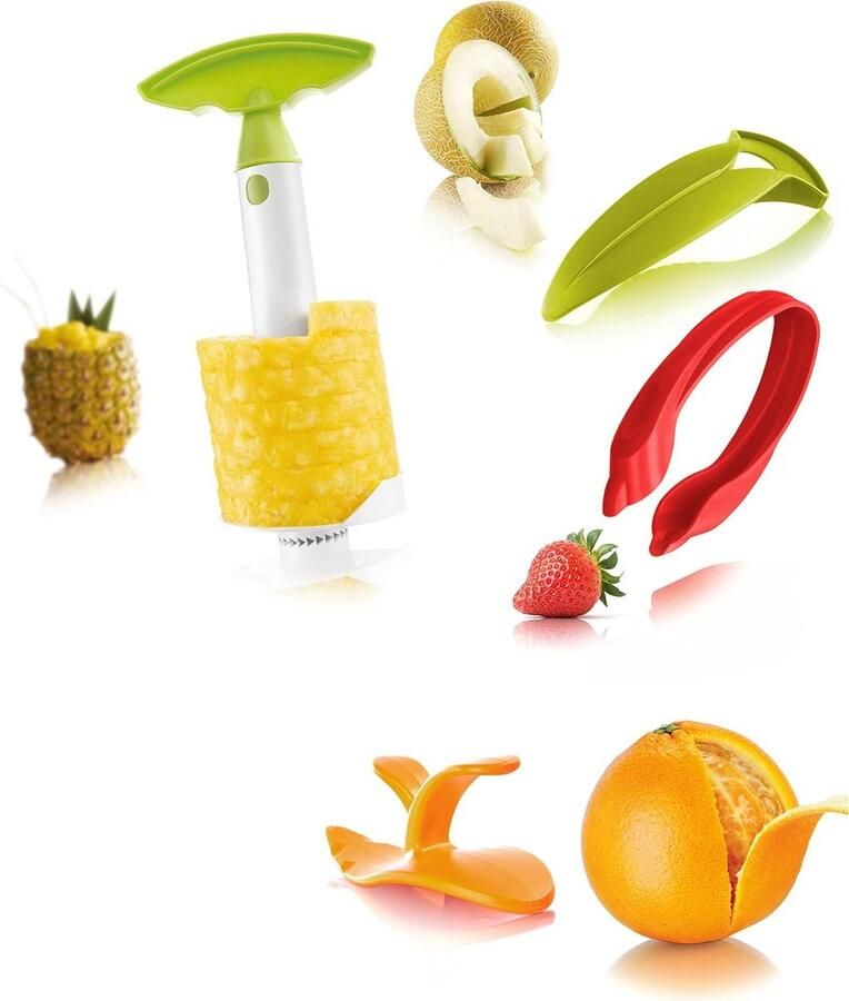 Fruit Set Meloen Slicer Aardbeienromp Citrus Peeler & Ananas Slicer Multicolor Keuken Gadgets