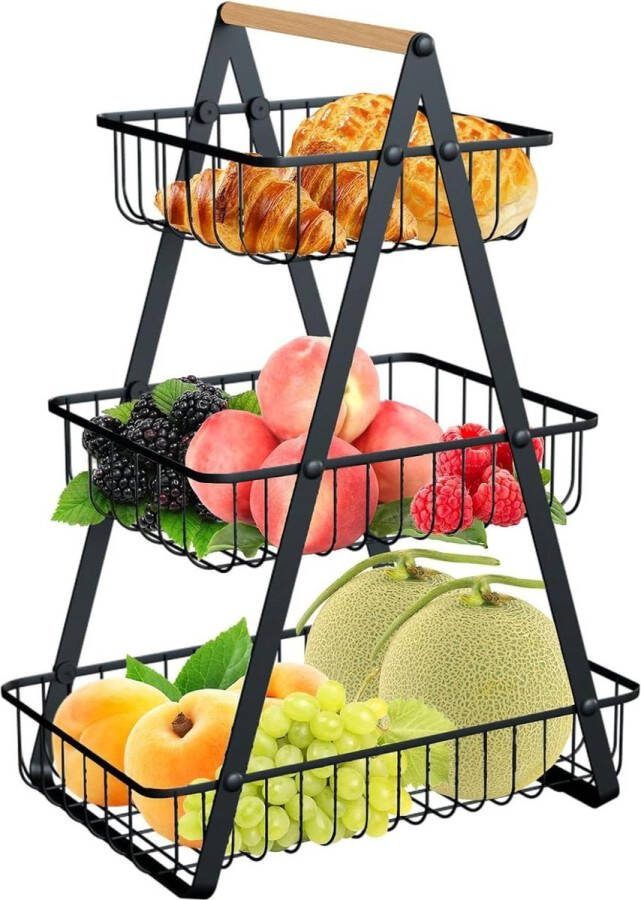 Fruitetagère 3 etages metaal fruitmand broodmand fruitschaal groentemand keuken opslag fruit groenten snacks MEESOGA