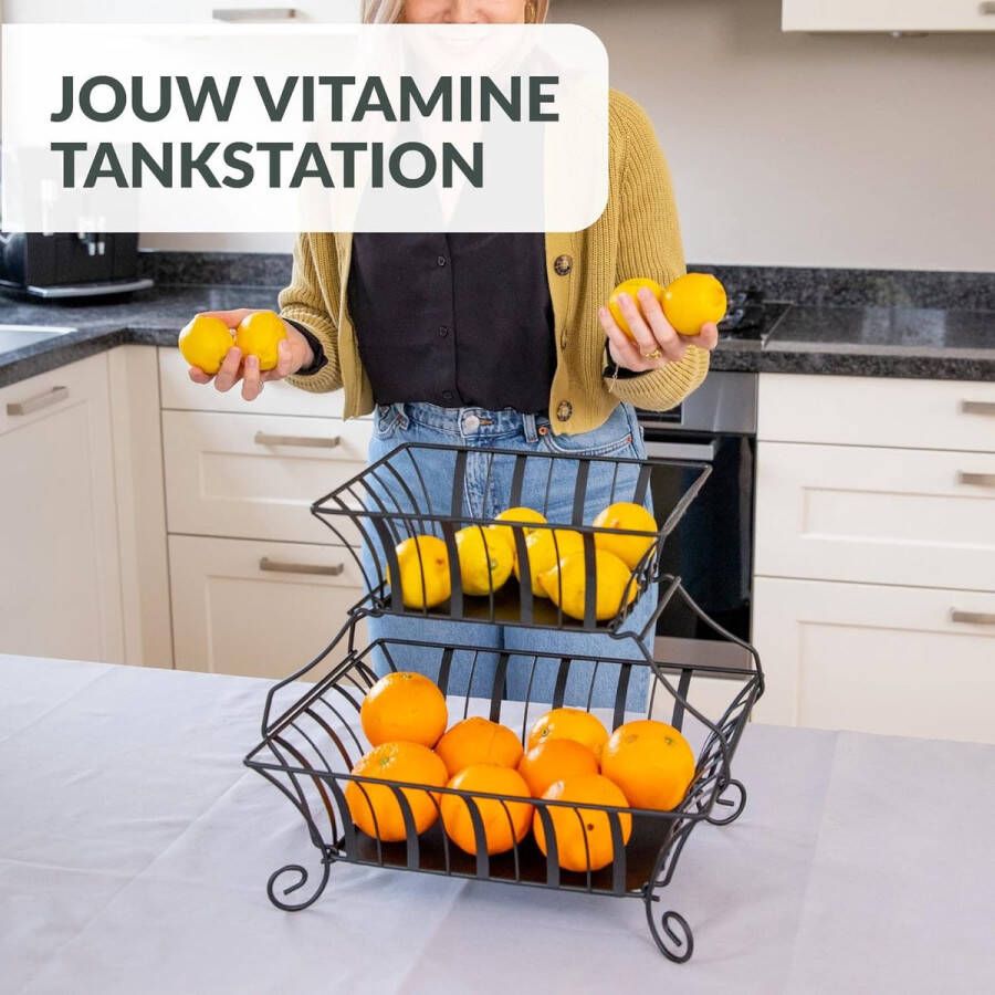 Fruitetagère extra groot voor groenten en fruit fruitschaal metaal twee verdiepingen fruitmand zwart fruitschalen etagère 38 5 x 32 7 x 35 5 cm