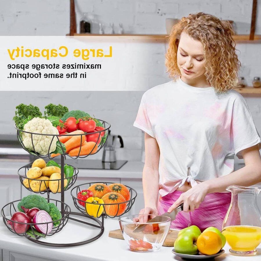 Fruitetagère met 4 etages Metalen fruitschaal Afneembare fruitmand 4 verdiepingen Groenteopslag voor keuken Bruin
