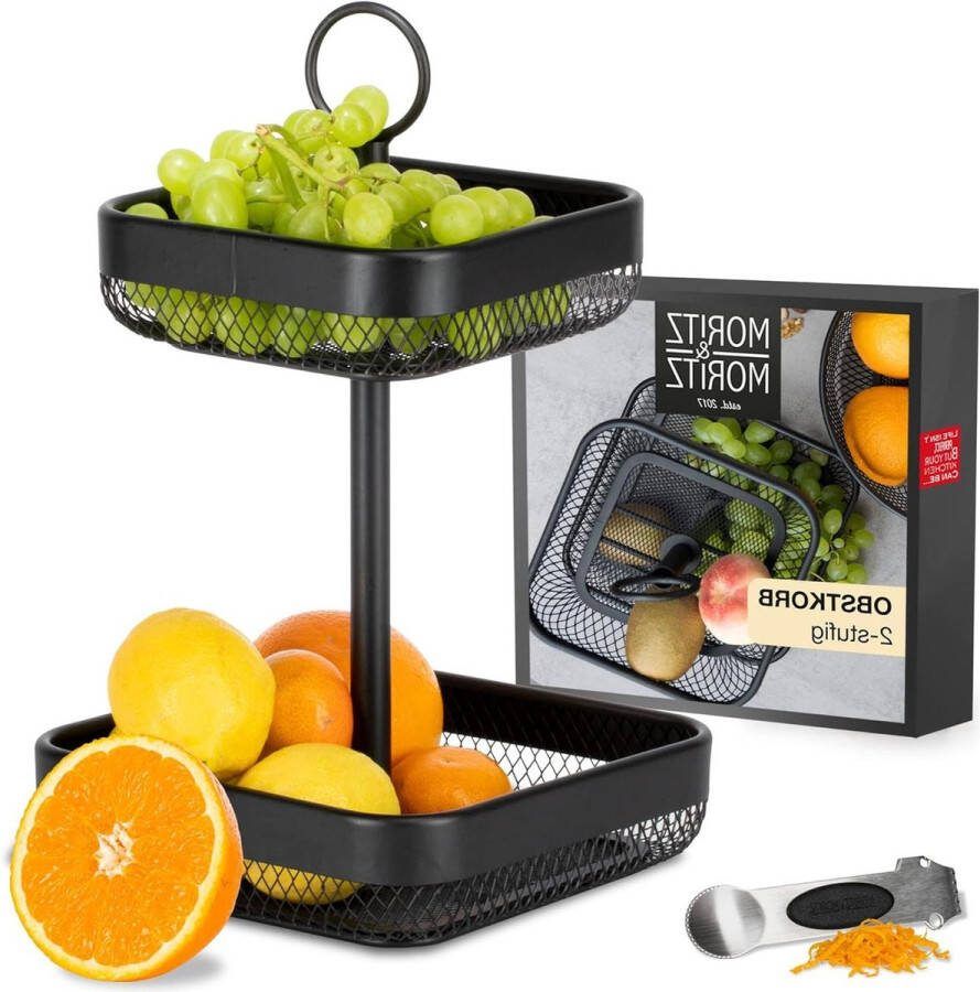 Fruitetagère van zwart metaal Moritz & Moritz fruitschaal en fruitmand met 2 lagen