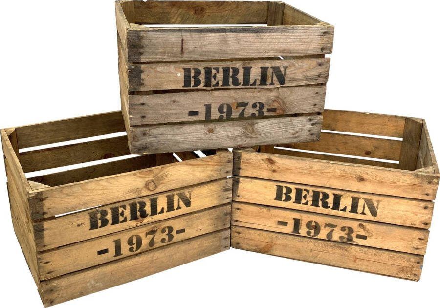Decolisnl Fruitkist Berlin 1973 Houten krat Set van drie kisten