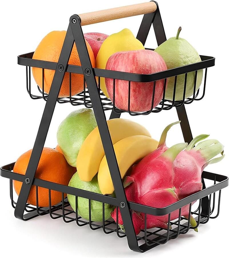 Fruitmand 2 dieren kom metalen draad opbergmand afneembare fruitopbergmand voor fruit groenten snacks huis keuken