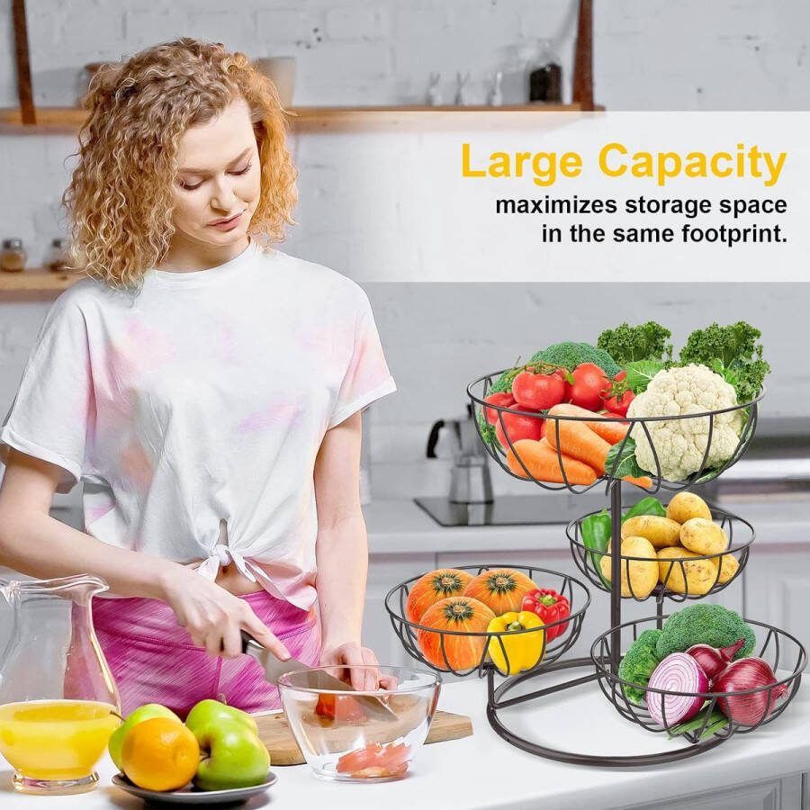 Fruitmand fruitetagère met 4 etages metalen fruitschaal voor het werkblad keuken afneembare fruitmand 4 verdiepingen fruitetagère groenteopslag voor brood snacks groenten (bruin)