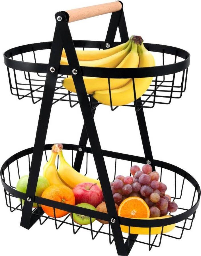 Fruitmand met 2 niveaus fruitschaalhouder broodmand groenterek afneembare fruithouder fruit groenten snacks huis keuken kantoor schroevendraaier