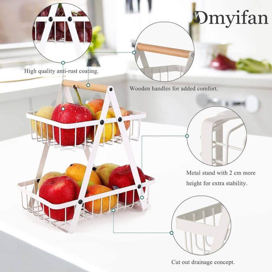 Fruitmand met 2 verdiepingen metaal fruitschaal afneembare fruithouder keukenopbergmand decoratieve fruitmand taartstandaard broodmand groenteframe voor fruit