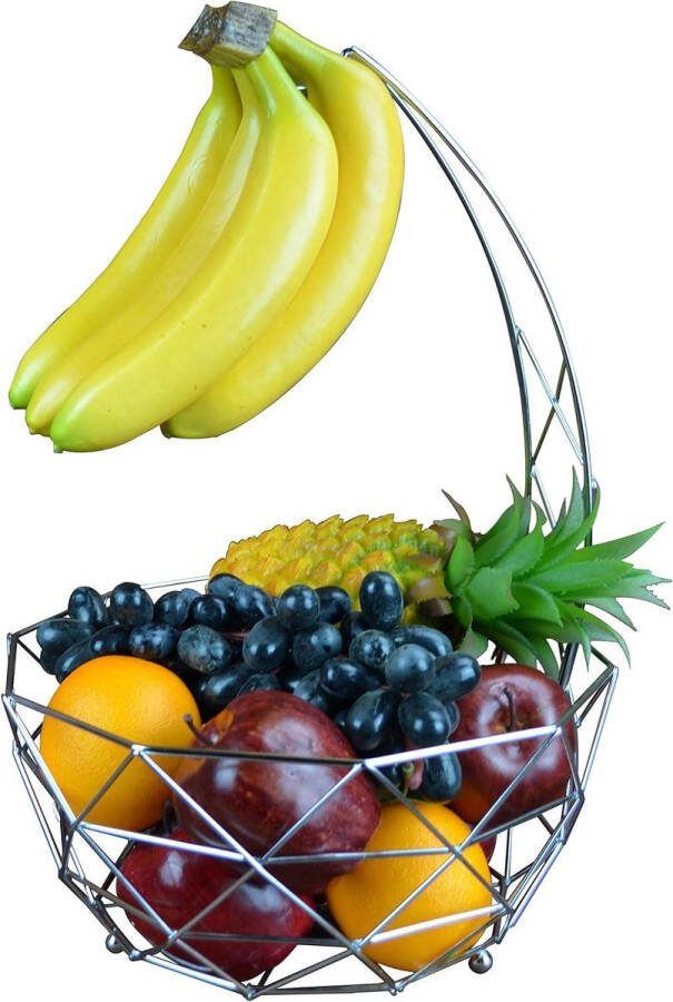 Fruitmand met bananenhanger zilver chrome afwerking Roselife vers fruit opbergen