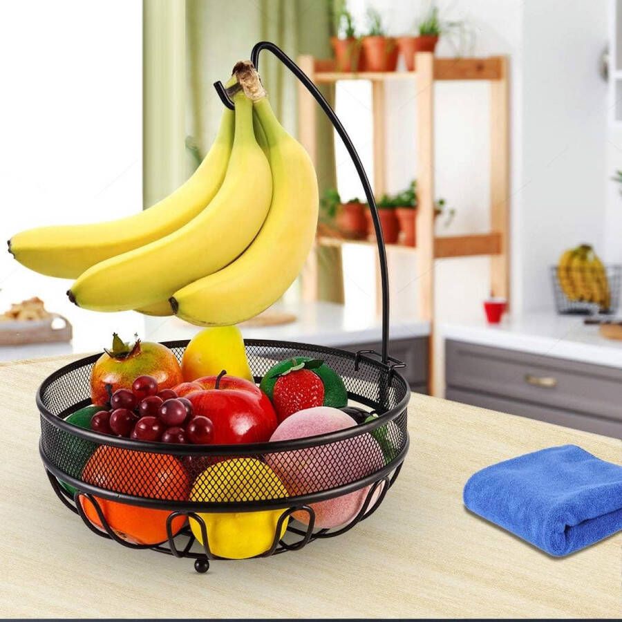 Fruitmand met bananenhouder fruitschaal groentemand van metaal staande dagelijkse keuken opslag fruitmand etagère