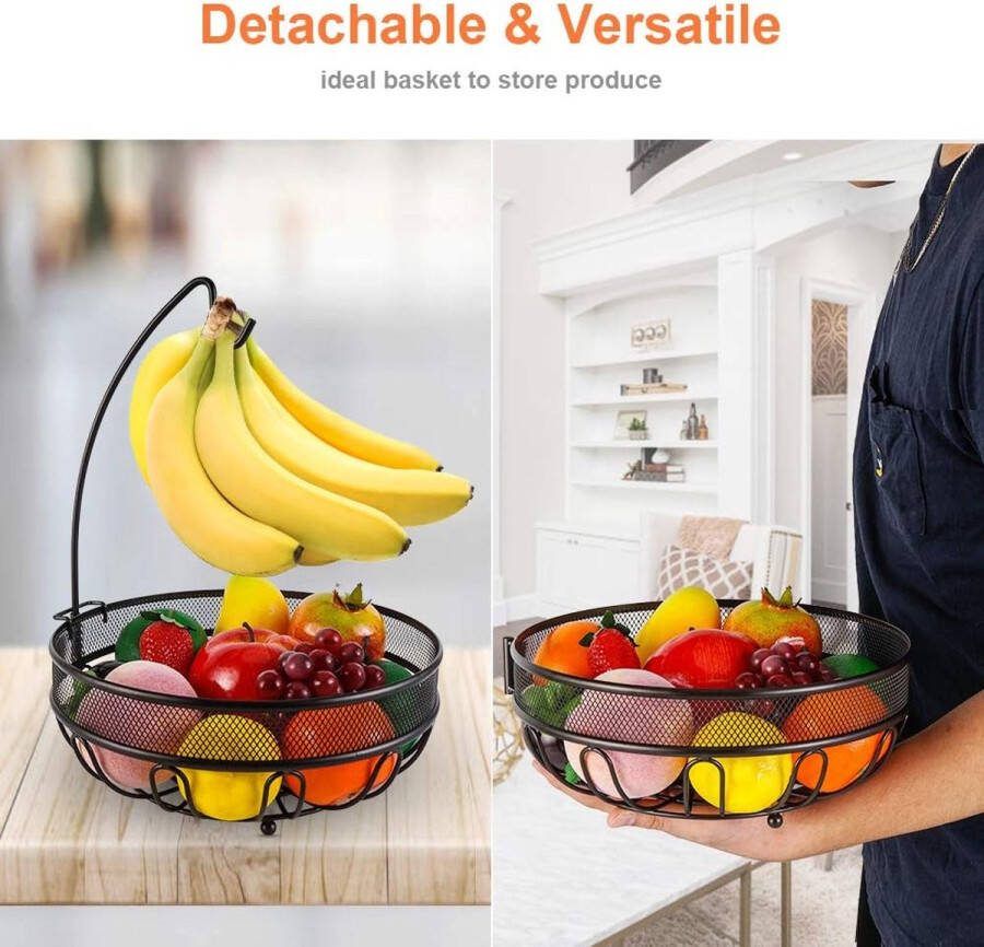 Fruitmand met bananenhouder fruitschaal groentemand van metaal staande dagelijkse keuken opslag fruitmand etagère